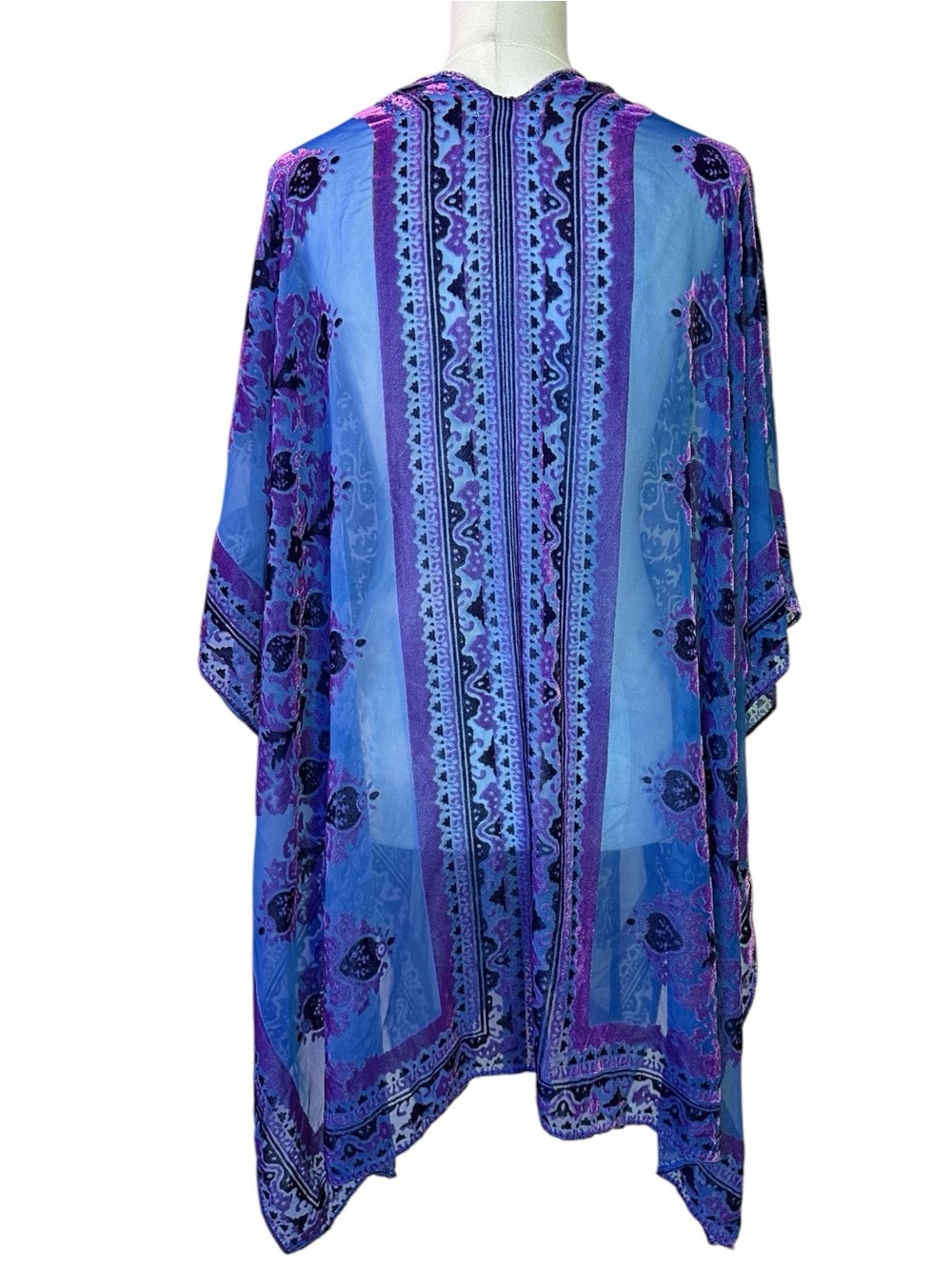 Free People Witchy Bohemian Muse Burn Out Velvet Devore Kimono Purple Blue OS - Picture 8 of 10